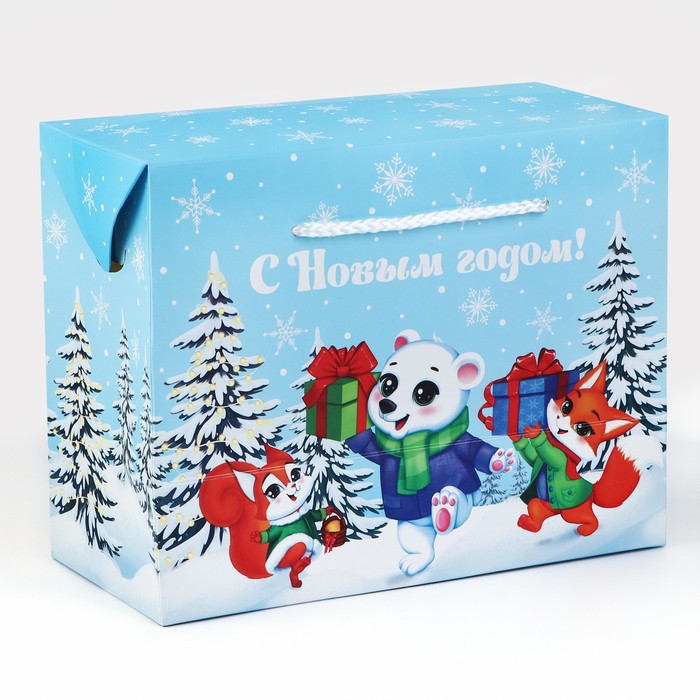 Пакет-коробка С Новым годом животные 23 х 18 х 11 см