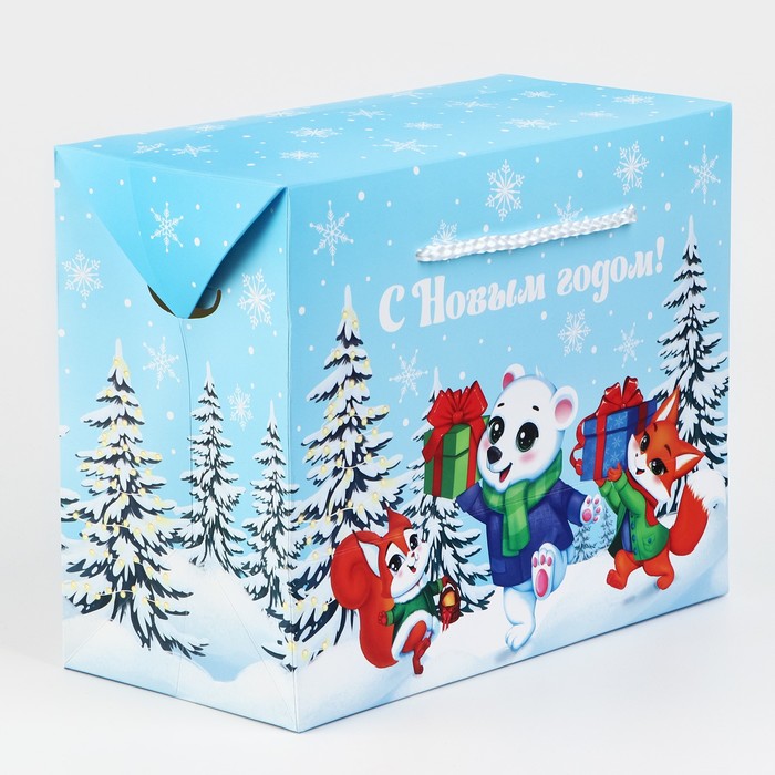 Пакет-коробка С Новым годом животные 23 х 18 х 11 см