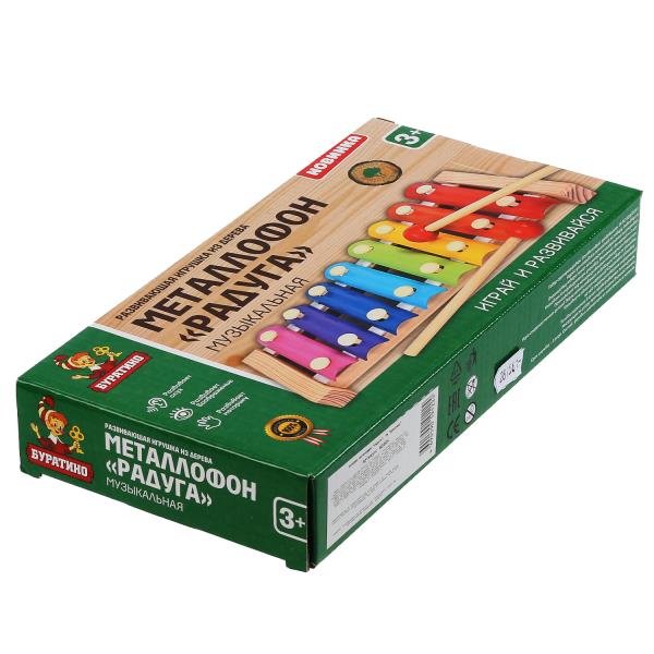 Игрушка деревянная металлофон радуга 24,5х13 см Буратино 281581