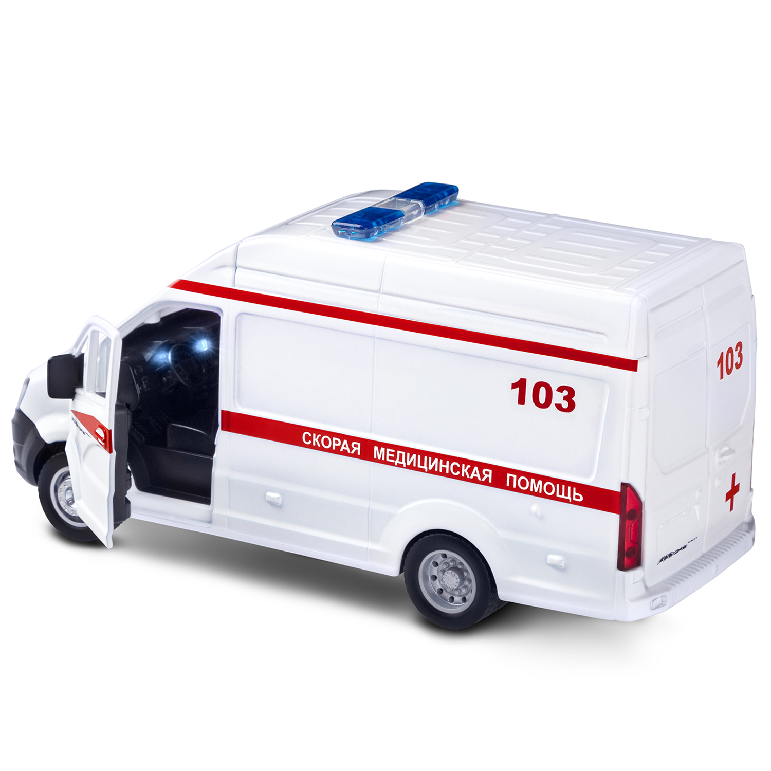 Машина метал. Автопанорама ГАЗель Next Скорая помощь свет,звук белый, откр. двери