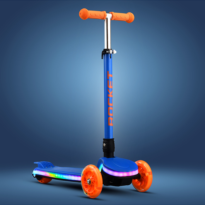 Самокат 3-х кол. Rocket колёса световые PU синий