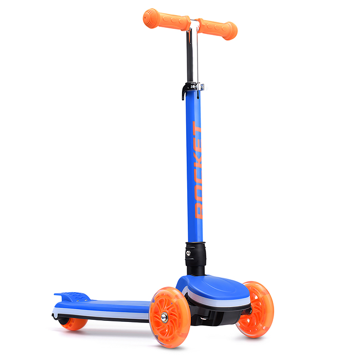 Самокат 3-х кол. Rocket колёса световые PU синий