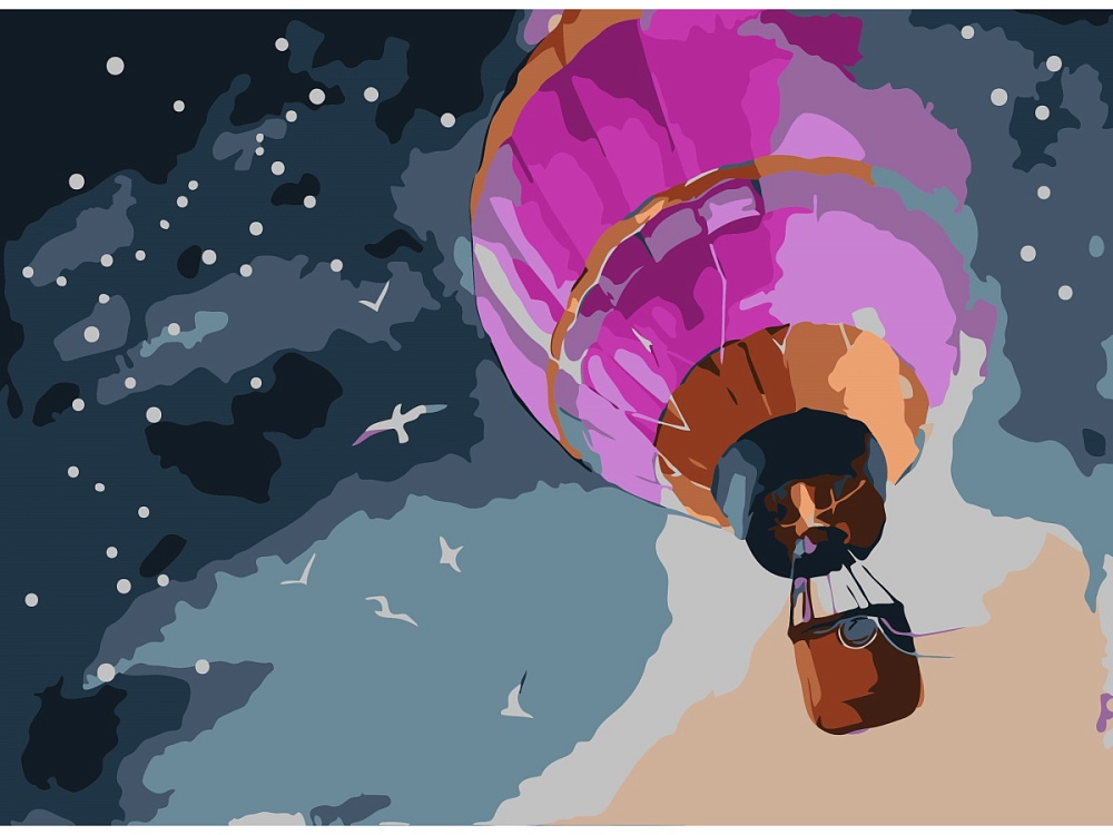 Холст с красками по номерам 22х30 см 15цв. Летящий вдаль шар