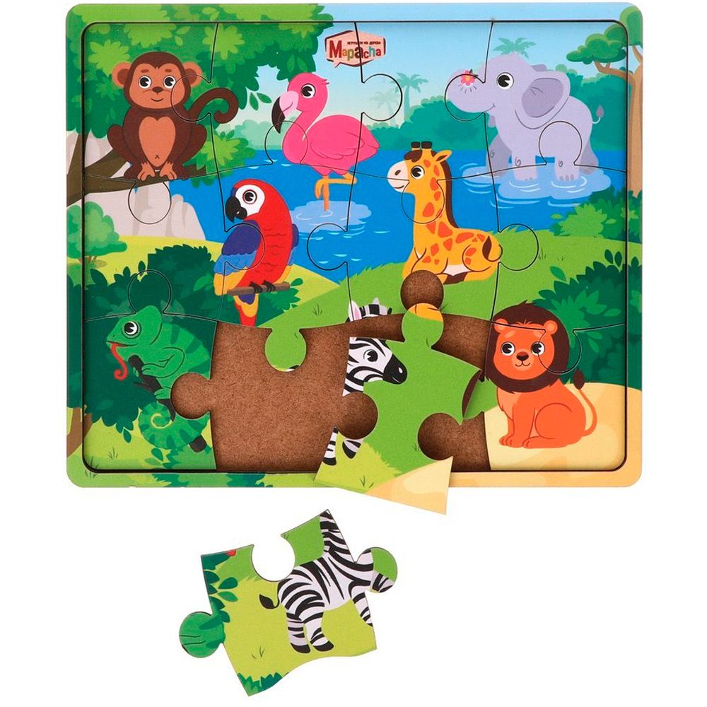Вкладыши Джунгли 2в1 вкладыши и пазлы: 8 жителей джунглей, 12 деталей пазла