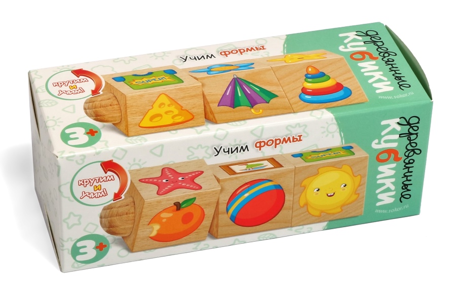 Кубики деревянные на оси Учим формы (3 кубика)