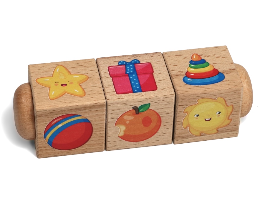 Кубики деревянные на оси Учим формы (3 кубика)
