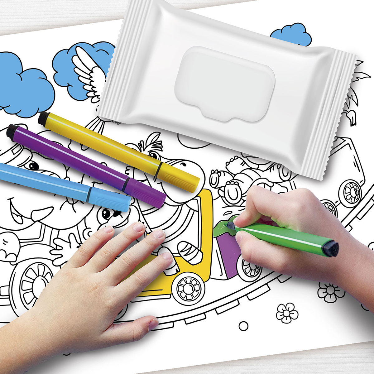 Коврик-раскраска многоразовый Паровозик