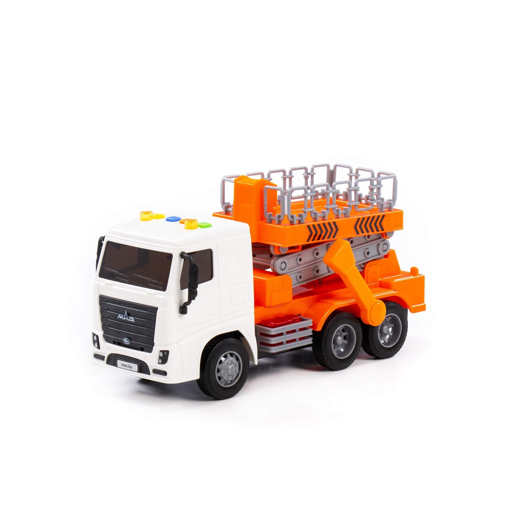 Автомобиль МАЗ с подъёмником инерционный (со светом и звуком) (в коробке)