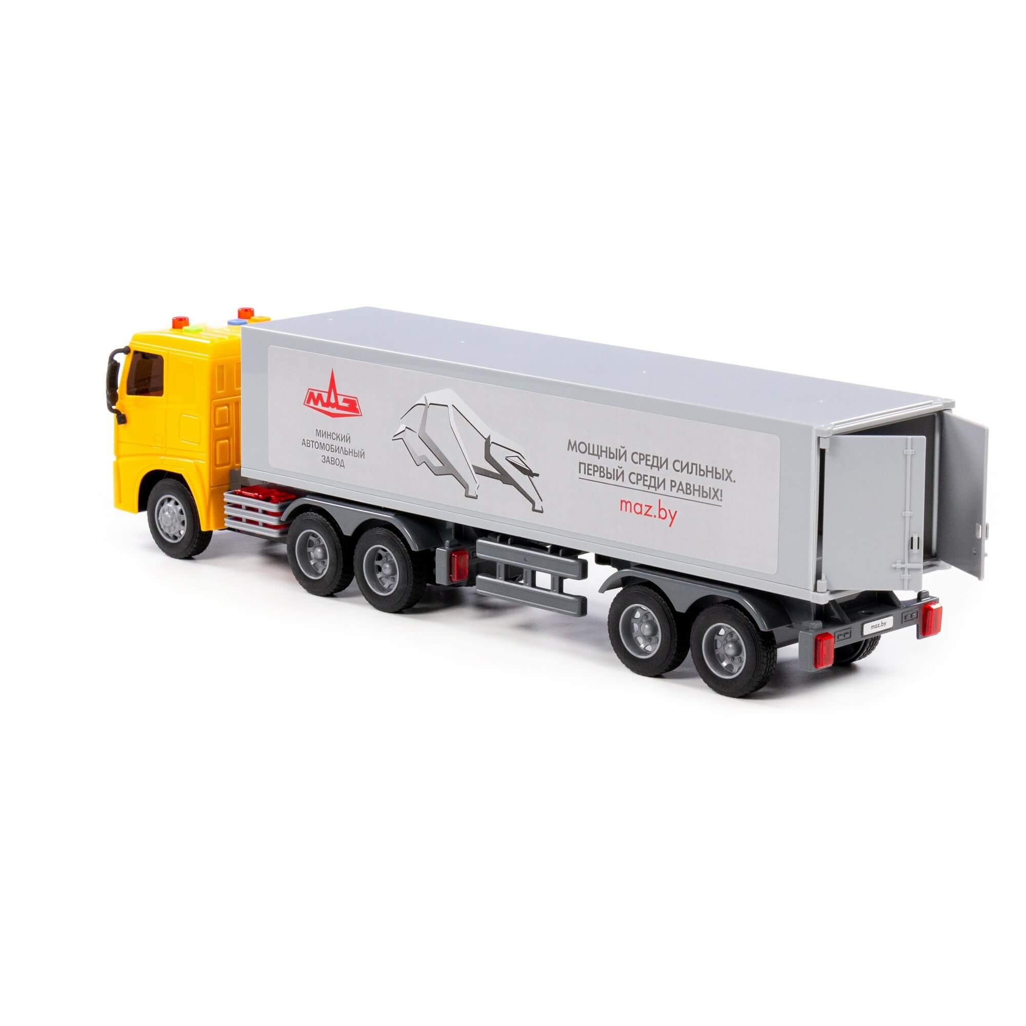 Автомобиль тягач МАЗ с полуприцепом инерционный (со светом и звуком) (в коробке)