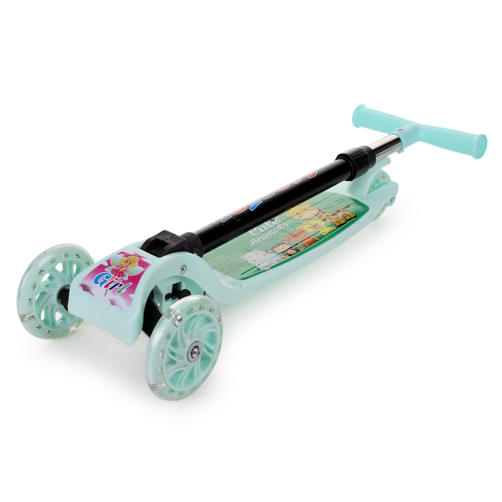 Самокат 3-х колесный 54*20*70см колеса светятся,зеленый, руль регулир. OBL-29