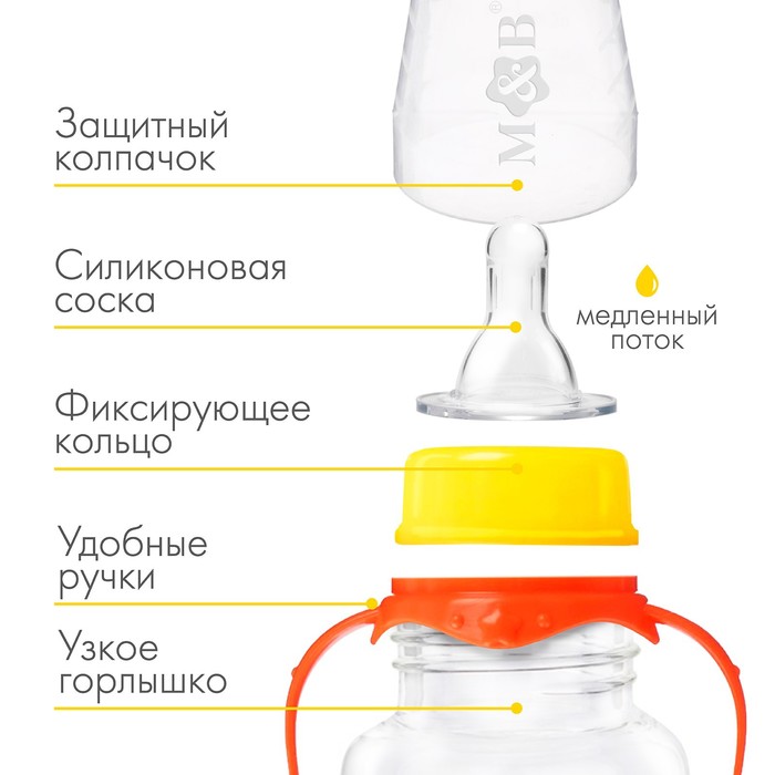 Бутылочка для кормления малыша M&B Жирафик Лило классическое горло с ручками +0 мес