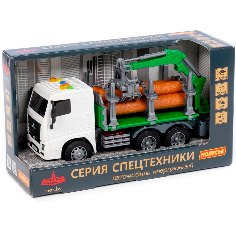 Автомобиль лесовоз МАЗ инерционный (со светом и звуком) (в коробке)